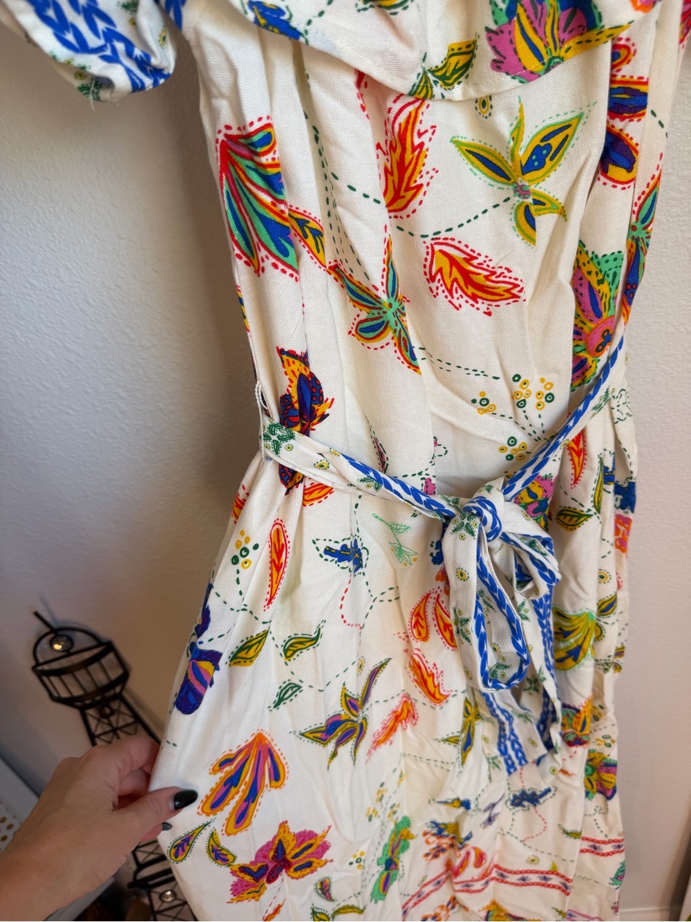 NWT SugarLips Miraflor Off Shoulder Linen Blend Floral Maxi Dress Belted Sz S - Picture 4 of 8